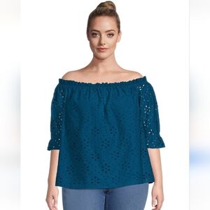 Terra & SKY Women's Plus Size Cotton Off Shoulder Eyelet Blouse 1X NWT